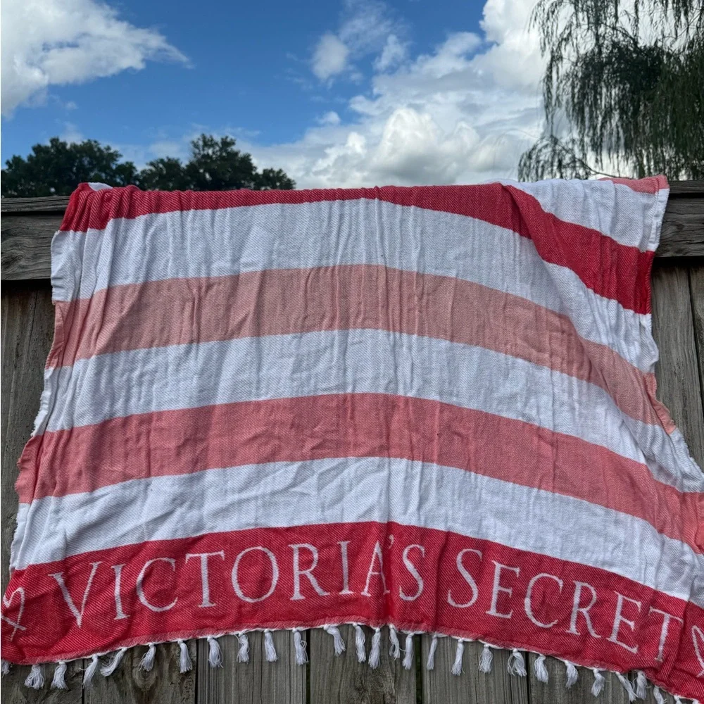 Victoria's Secret Red, Pink & White Striped Beach Towel